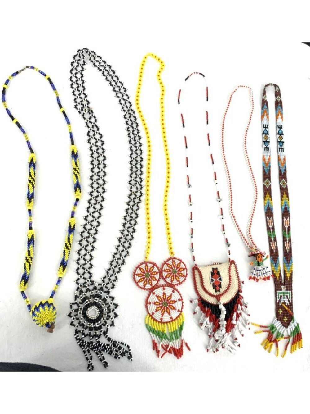 Native American Necklaces Lot of 6 Seed Beaded Necklace Medallion Pouch Figural